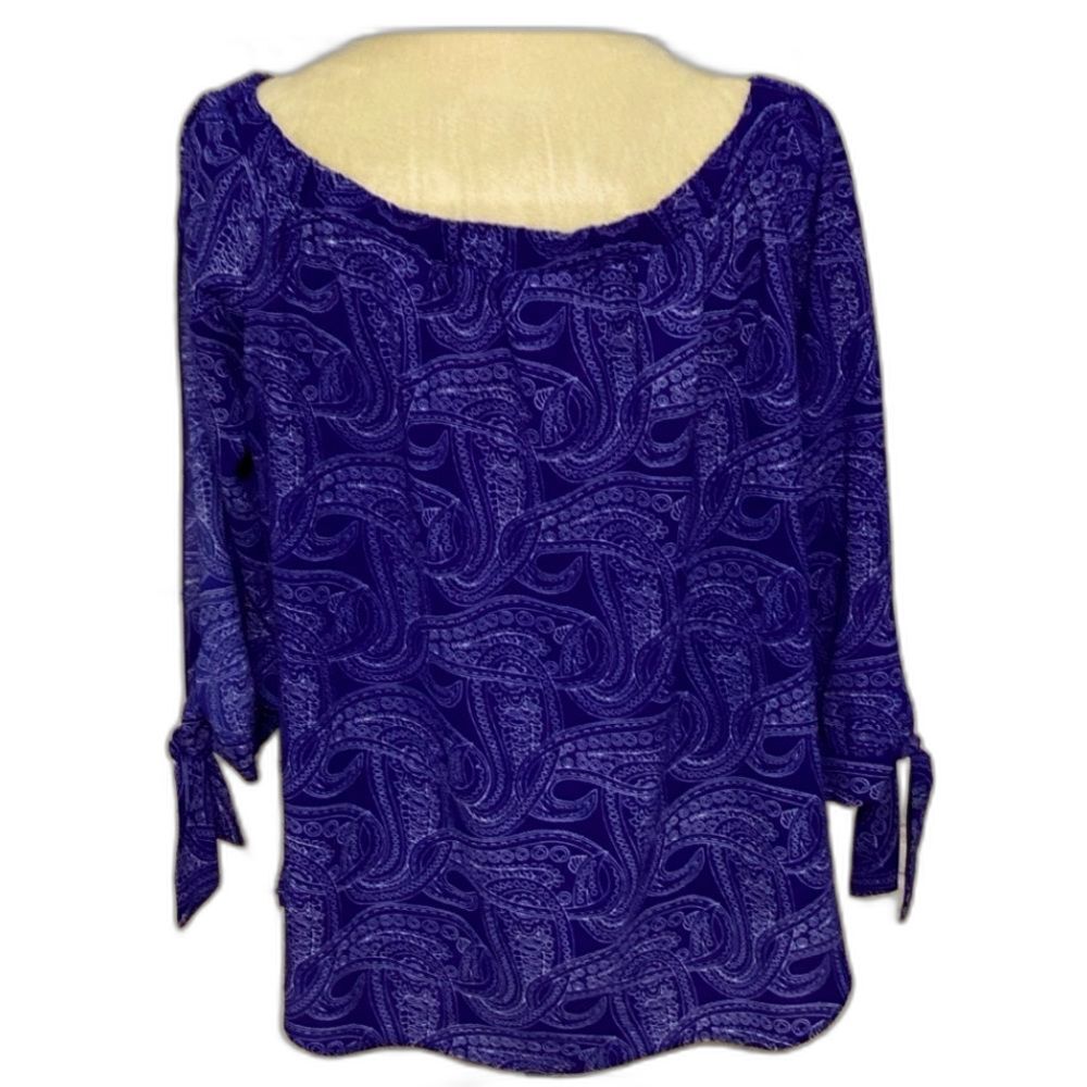 Veronica Blouse Top Women’s Size Large Paisley Blue Elastic Neck 3/4 Sleeve